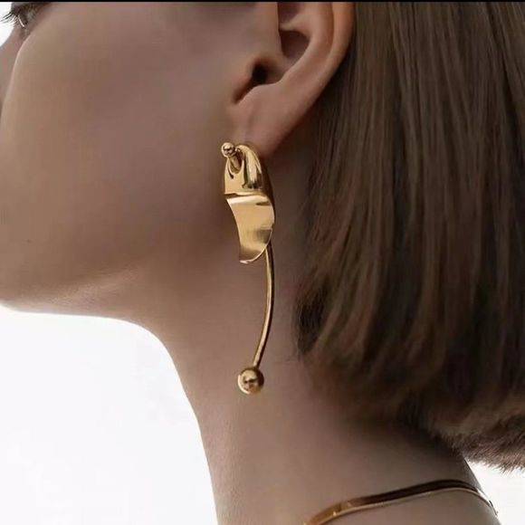 Gold Geometric Fun Artistic Earrings - Picture 4 of 5